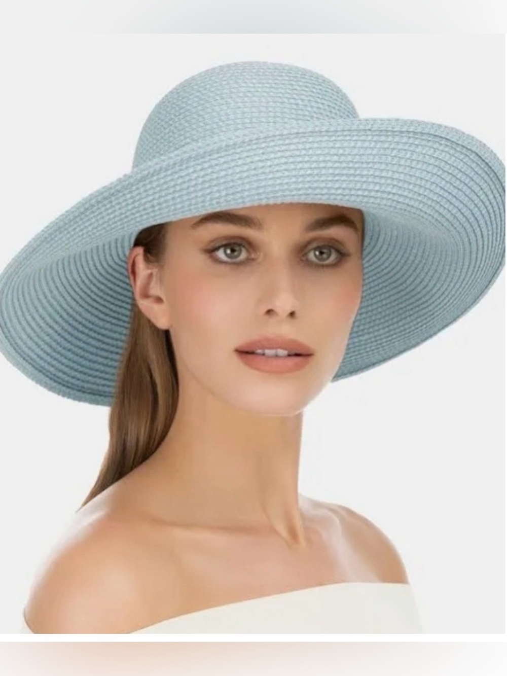 Eric Javits Light Blue Wide-Brim Straw Sun Hat